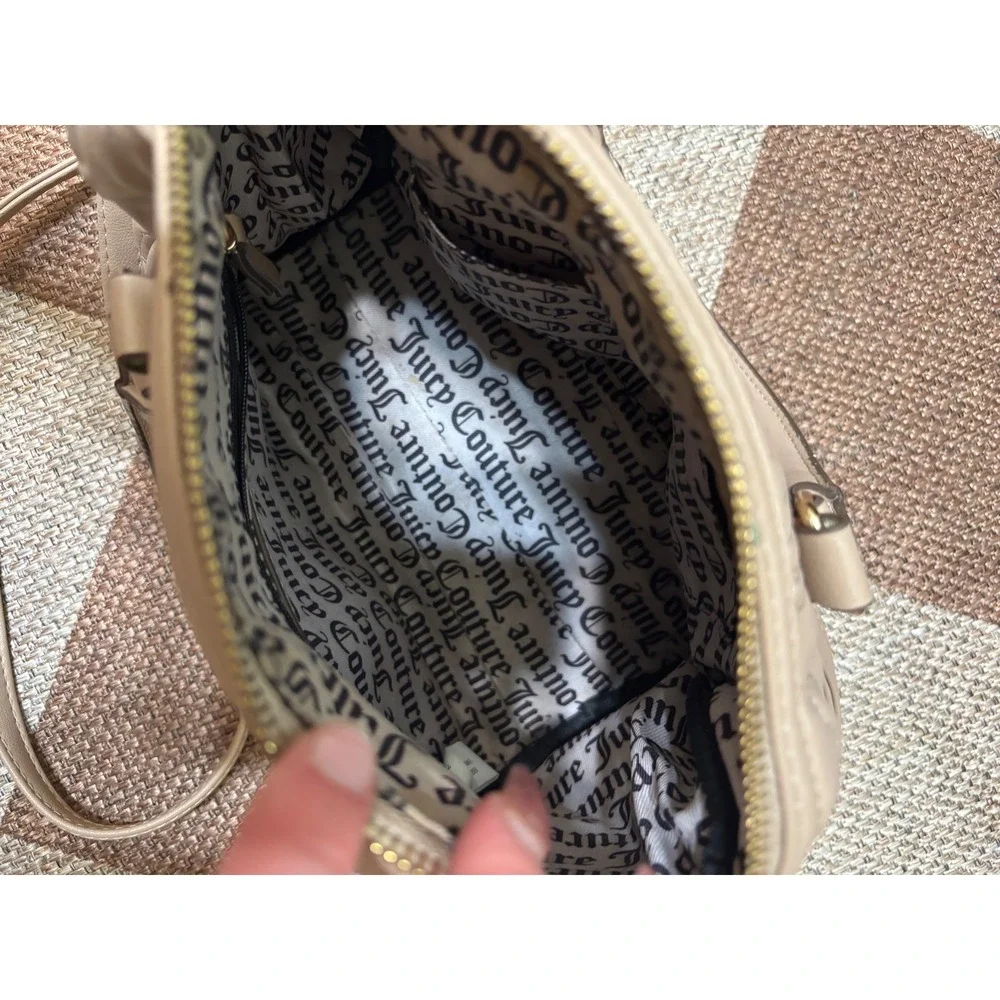 Juicy Couture Beige Embroidered Logo Satchel Crossbody‎ Bag Heart Charm